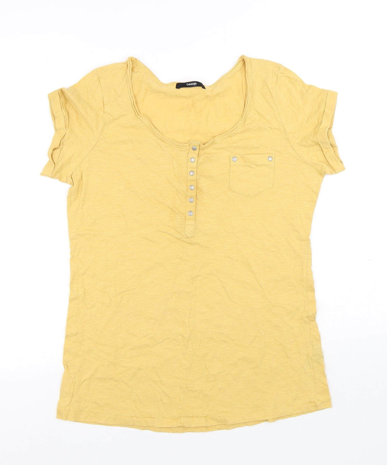 George Womens Yellow Cotton Basic T-Shirt Size 16 Henley