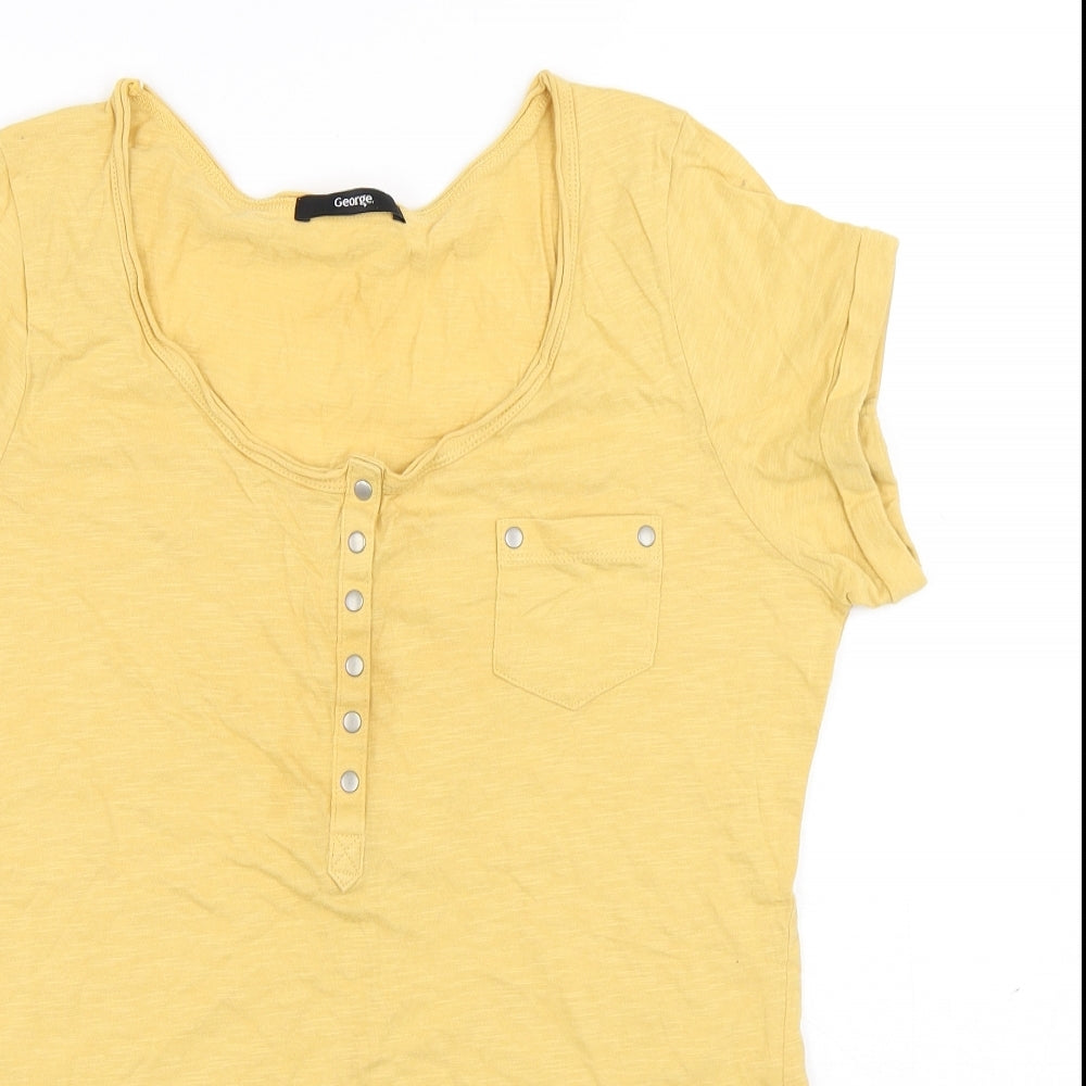 George Womens Yellow Cotton Basic T-Shirt Size 16 Henley