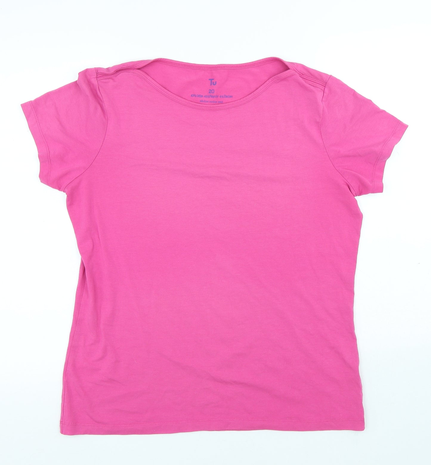 TU Womens Pink Polyester Basic T-Shirt Size 20 Round Neck