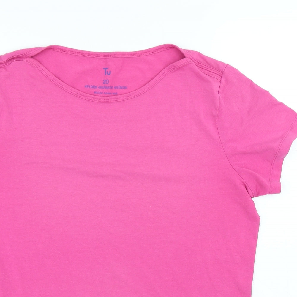 TU Womens Pink Polyester Basic T-Shirt Size 20 Round Neck