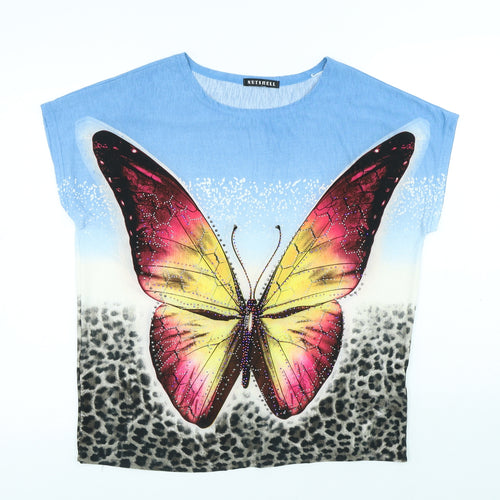 Nutshell Womens Multicoloured Animal Print Polyester Basic T-Shirt Size L Round Neck - Butterfly