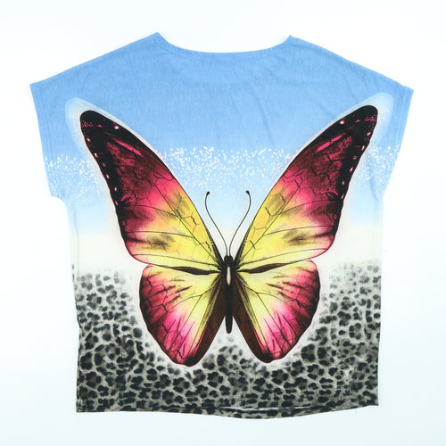 Nutshell Womens Multicoloured Animal Print Polyester Basic T-Shirt Size L Round Neck - Butterfly