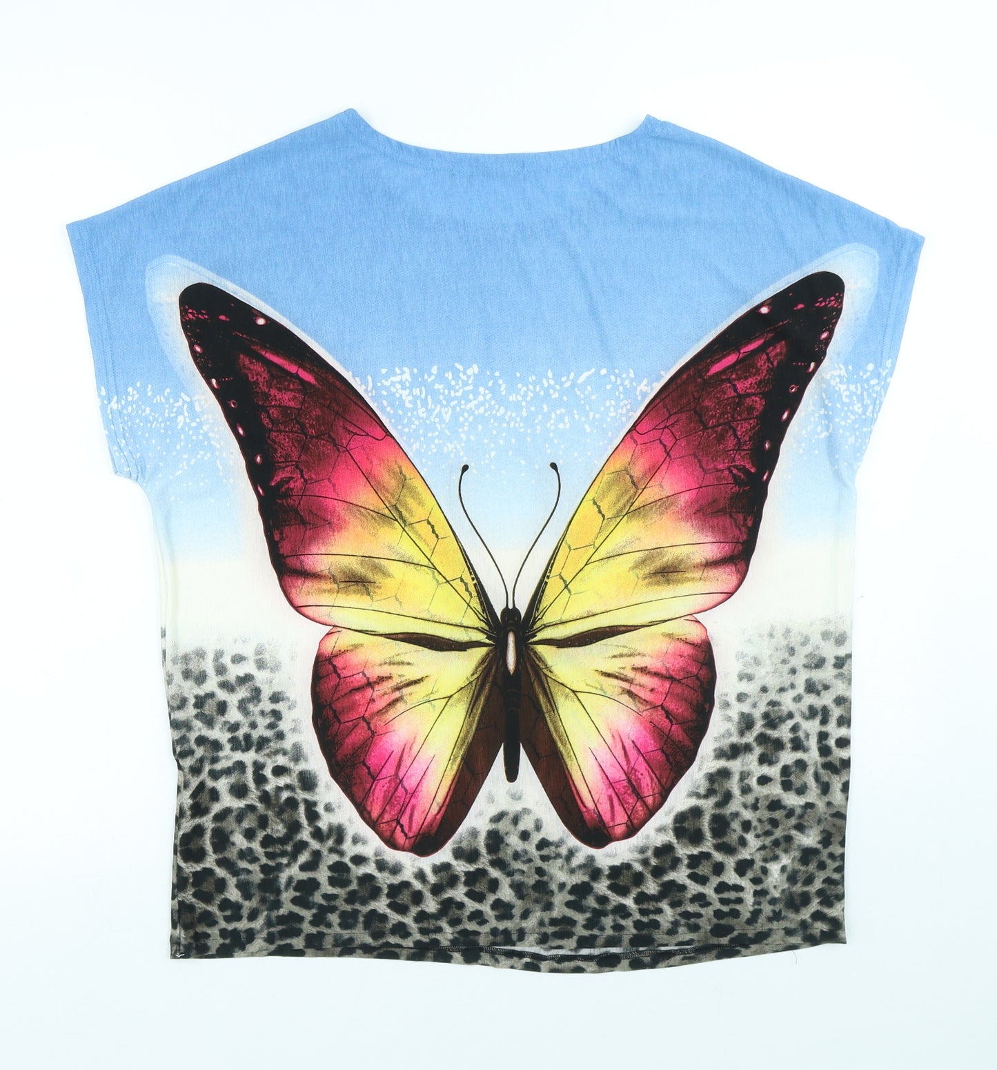 Nutshell Womens Multicoloured Animal Print Polyester Basic T-Shirt Size L Round Neck - Butterfly