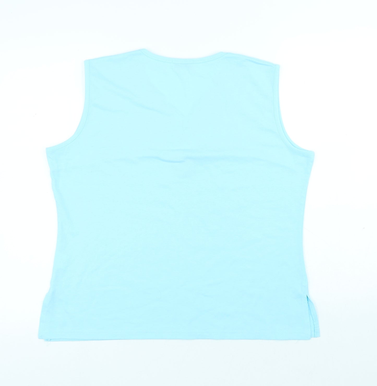 Miss Luna Womens Blue Cotton Basic Tank Size 2XL V-Neck