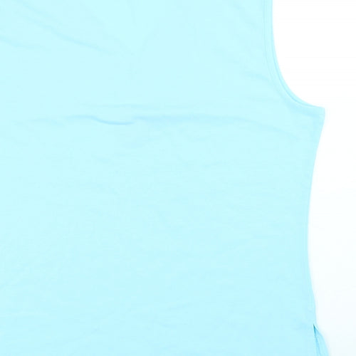 Miss Luna Womens Blue Cotton Basic Tank Size 2XL V-Neck