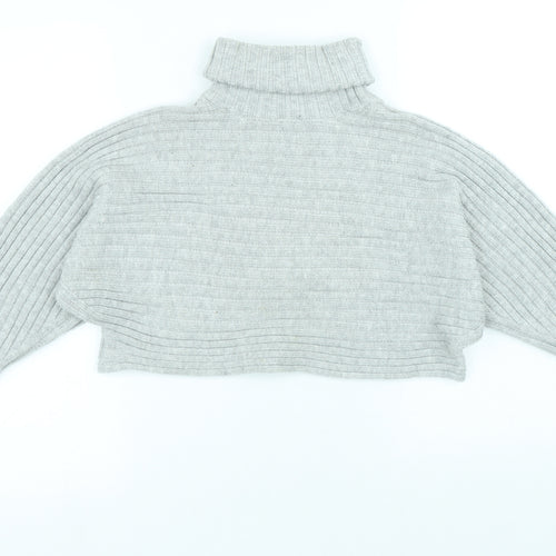 New Look Womens Grey Roll Neck Acrylic Pullover Jumper Size S - Cropped