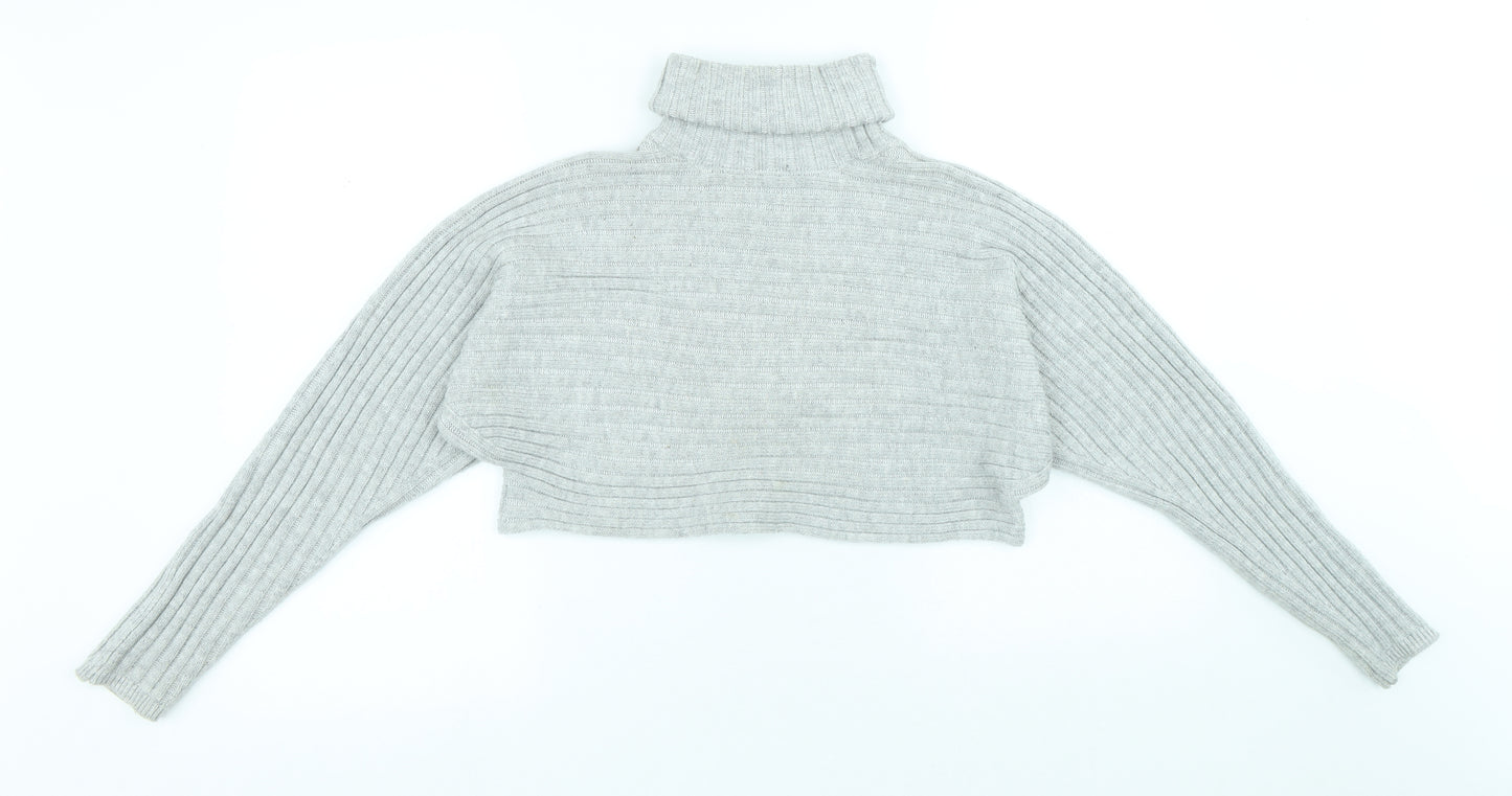 New Look Womens Grey Roll Neck Acrylic Pullover Jumper Size S - Cropped
