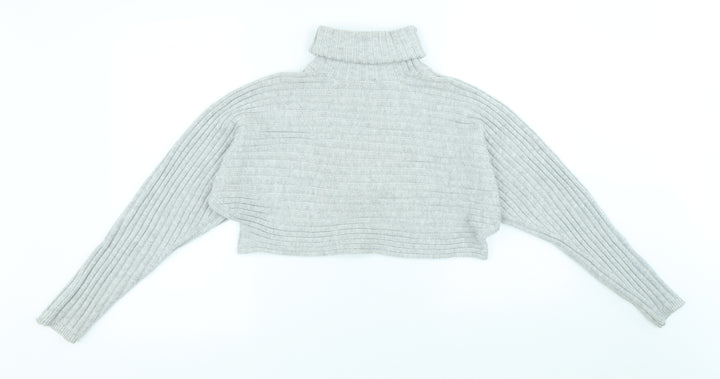 New Look Womens Grey Roll Neck Acrylic Pullover Jumper Size S - Cropped