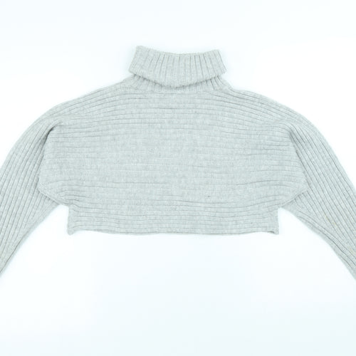 New Look Womens Grey Roll Neck Acrylic Pullover Jumper Size S - Cropped