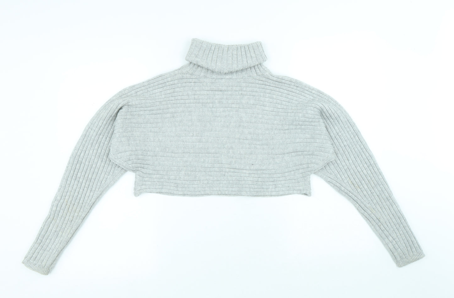 New Look Womens Grey Roll Neck Acrylic Pullover Jumper Size S - Cropped