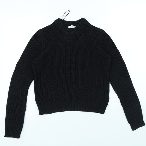 H&M Womens Black Round Neck Cotton Pullover Jumper Size XS