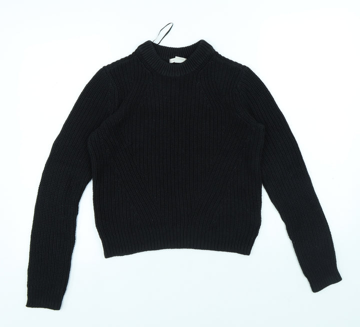 H&M Womens Black Round Neck Cotton Pullover Jumper Size XS
