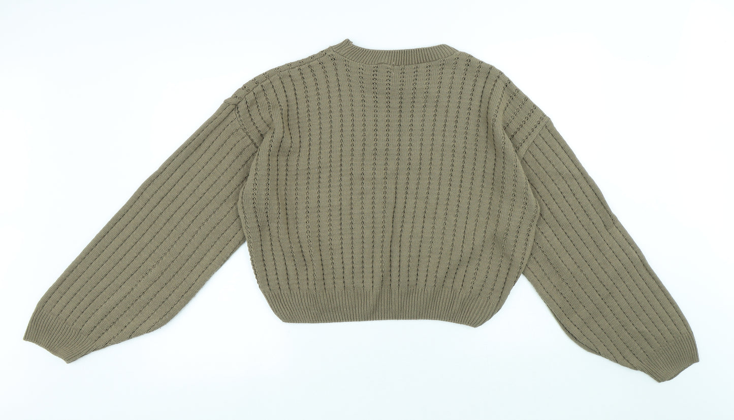 PRETTYLITTLETHING Womens Green Round Neck Acrylic Pullover Jumper Size L