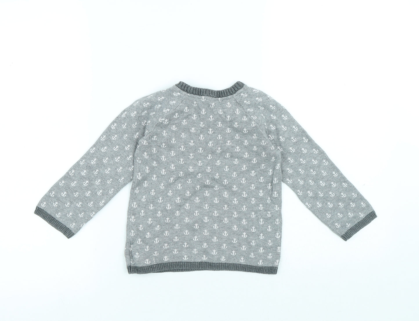 H&M Boys Grey Geometric Cotton Pullover Jumper Size 18-24 Months Button - Anchor