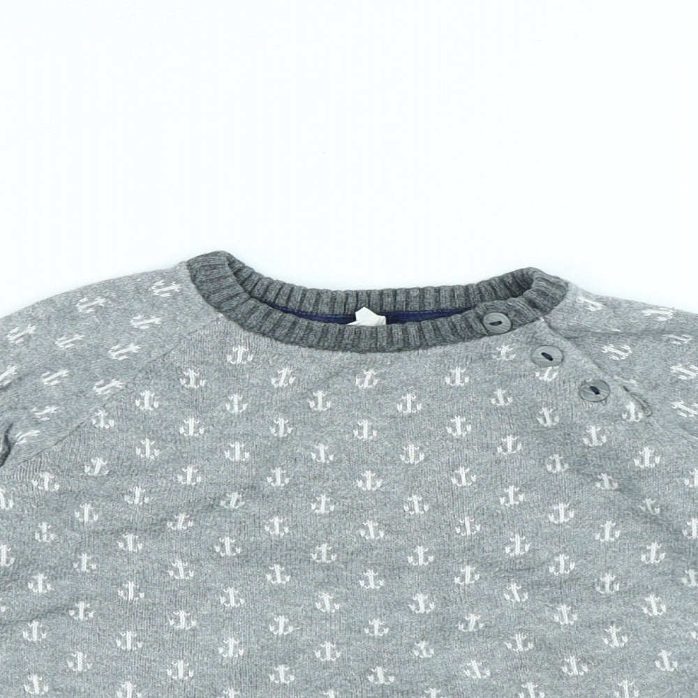 H&M Boys Grey Geometric Cotton Pullover Jumper Size 18-24 Months Button - Anchor