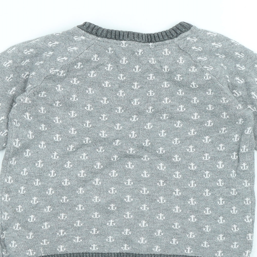 H&M Boys Grey Geometric Cotton Pullover Jumper Size 18-24 Months Button - Anchor