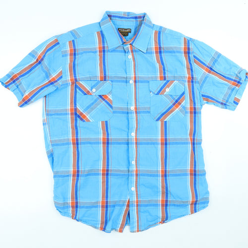 Atlas for Men Mens Blue Plaid Cotton Button-Up Size L Collared Button