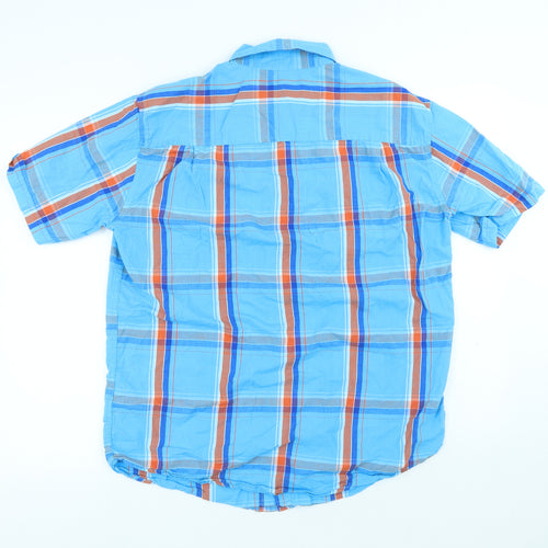 Atlas for Men Mens Blue Plaid Cotton Button-Up Size L Collared Button