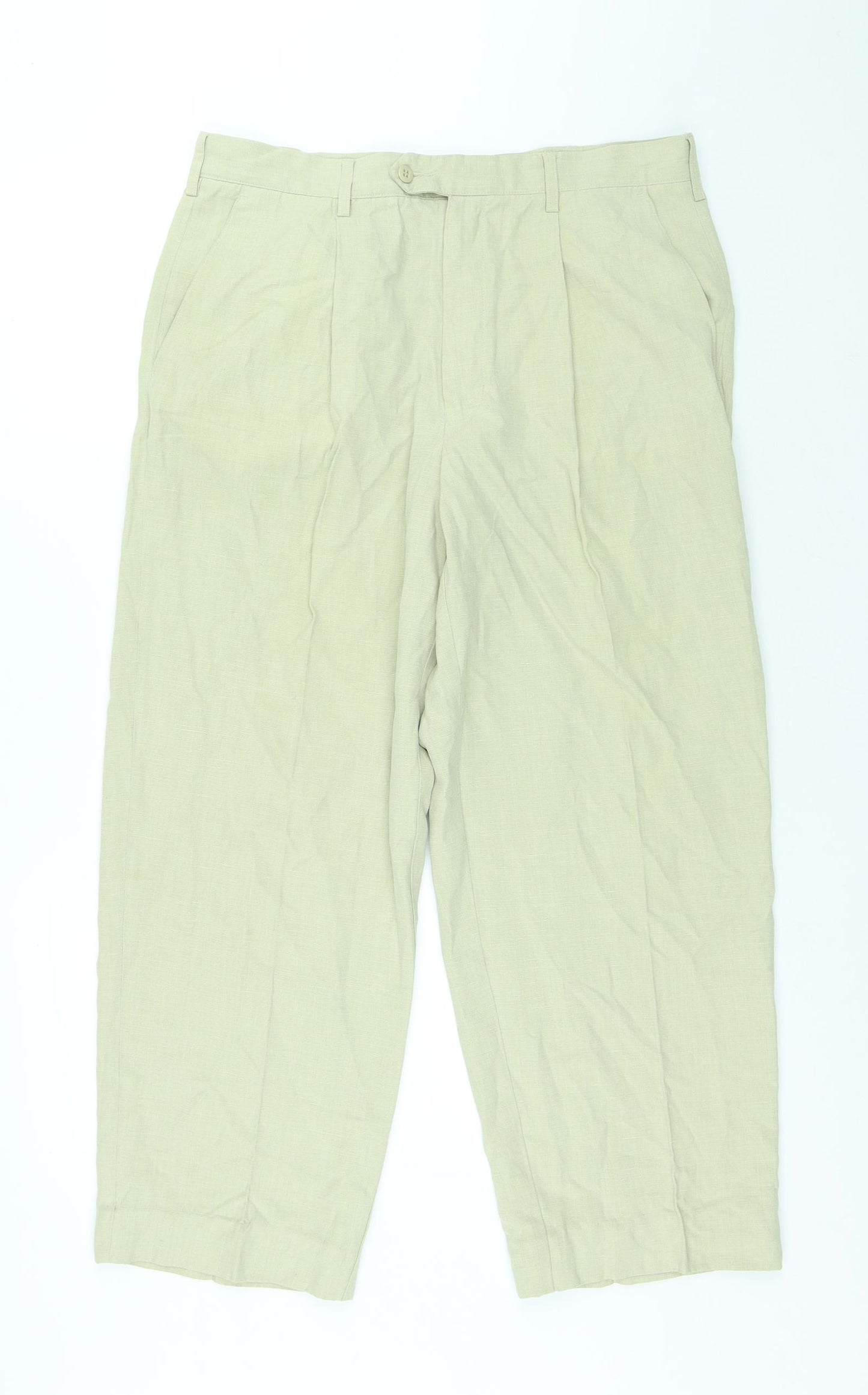 Marks and Spencer Mens Beige Polyester Trousers Size 34 in L29 in Regular Button