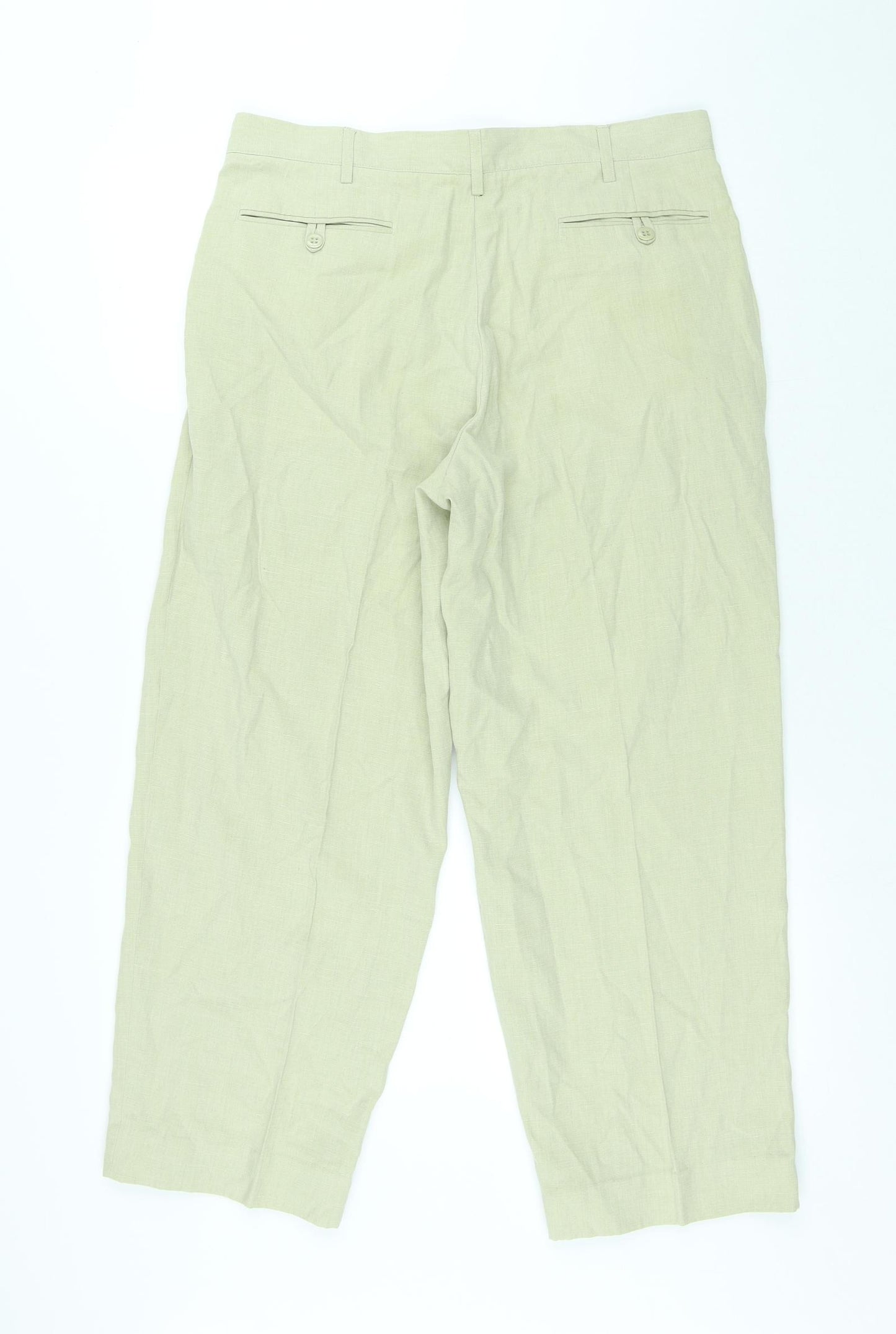 Marks and Spencer Mens Beige Polyester Trousers Size 34 in L29 in Regular Button