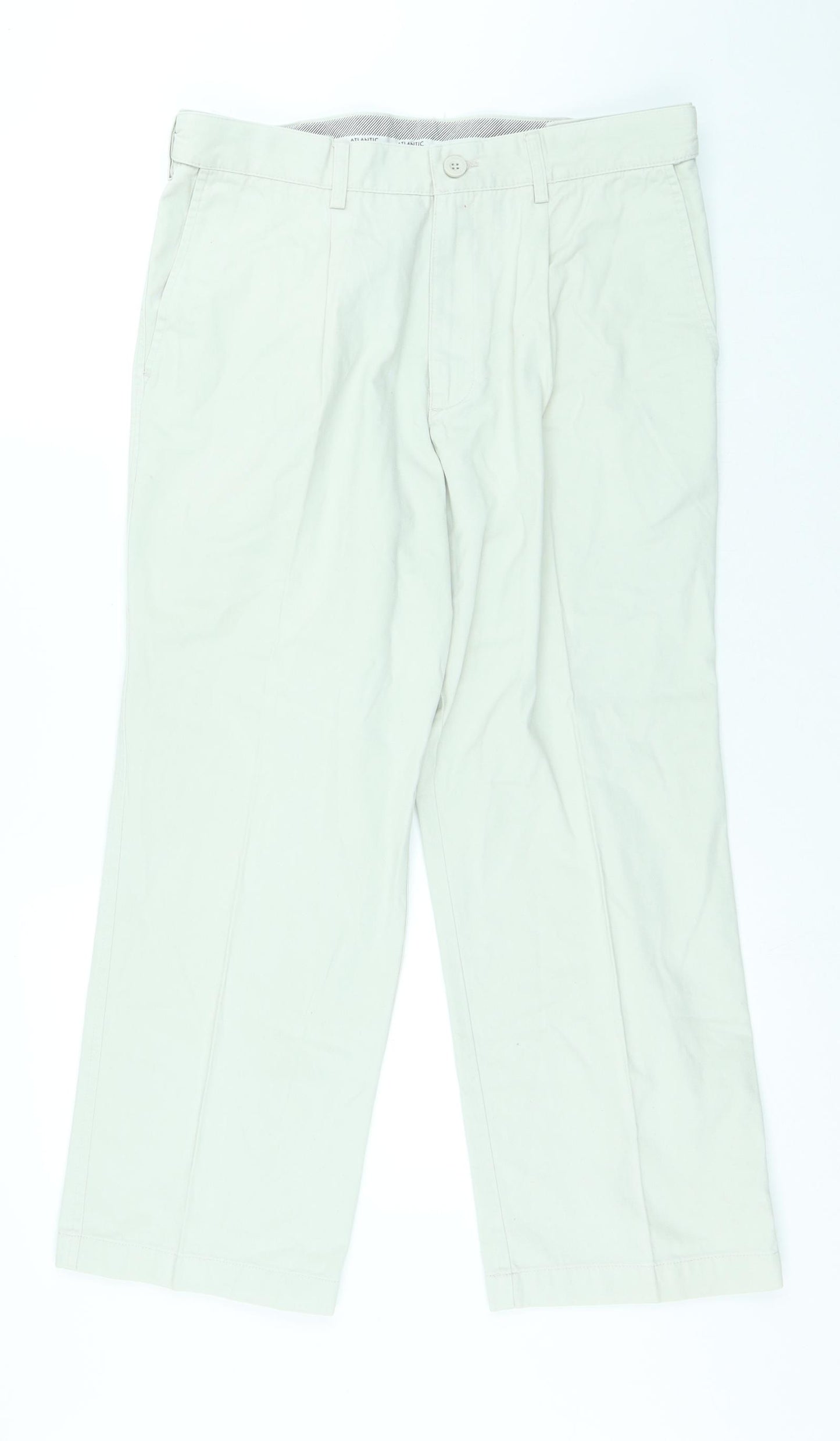 Atlantic Bay Mens Beige Cotton Chino Trousers Size 34 in L27 in Regular Button