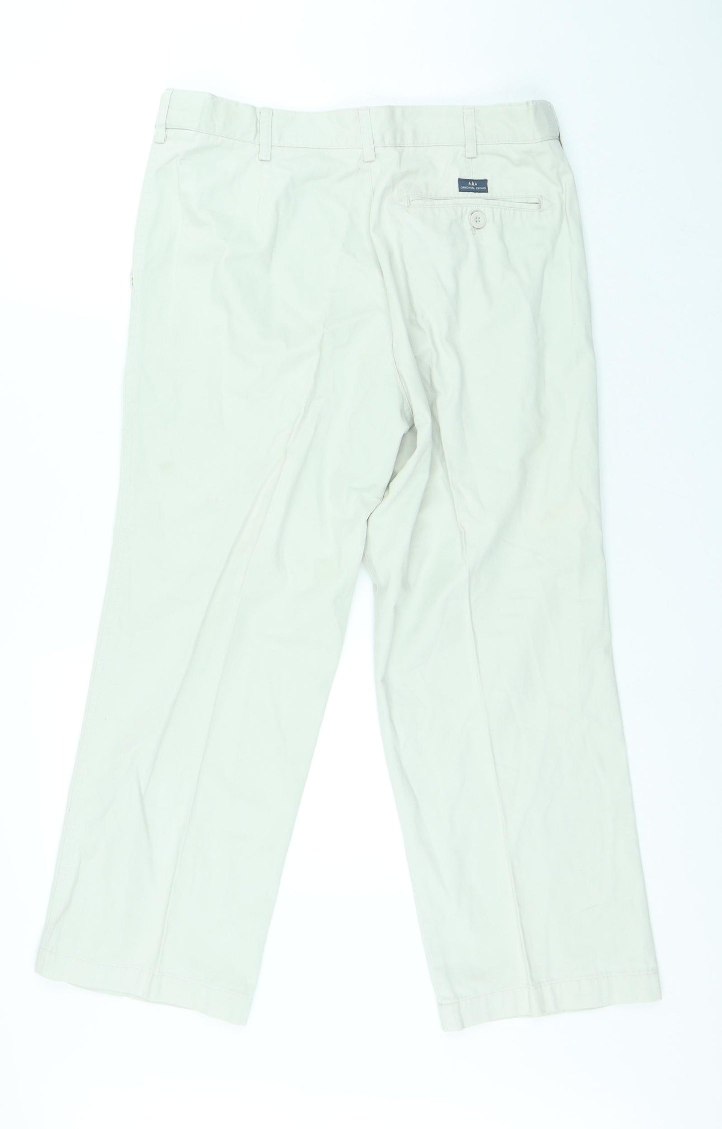 Atlantic Bay Mens Beige Cotton Chino Trousers Size 34 in L27 in Regular Button