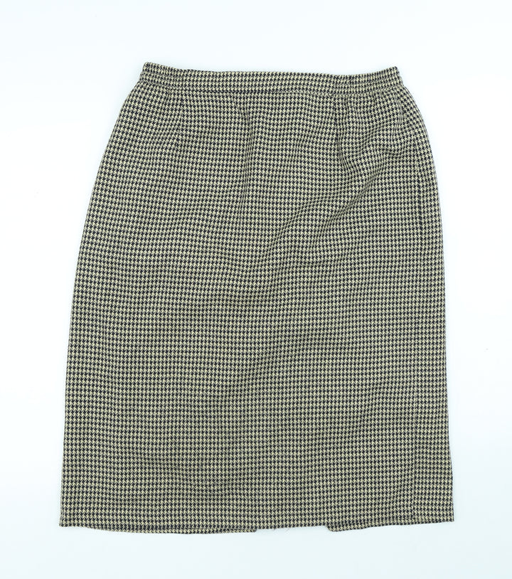 Compliments Womens Beige Geometric Polyester A-Line Skirt Size 18 Button