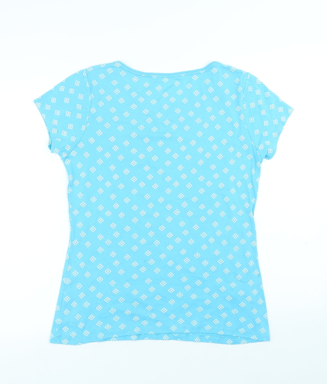 Papaya Womens Blue Geometric Cotton Basic T-Shirt Size 16 Round Neck