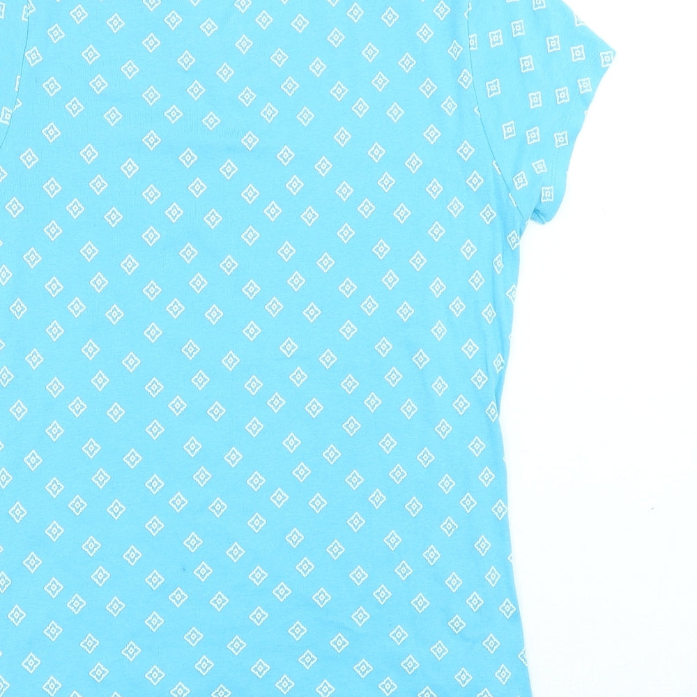 Papaya Womens Blue Geometric Cotton Basic T-Shirt Size 16 Round Neck