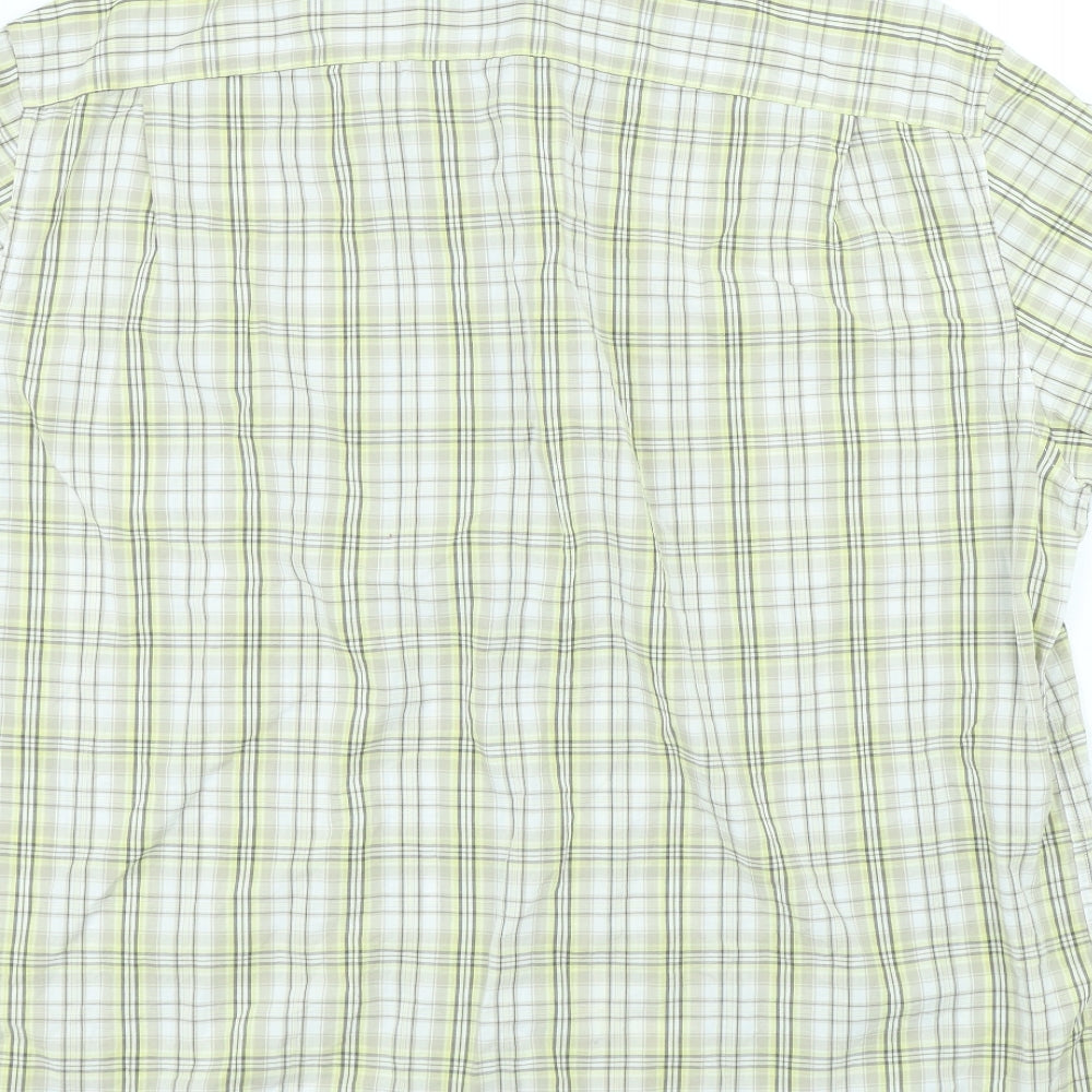 Marks and Spencer Mens Beige Plaid Cotton Button-Up Size XL Collared Button