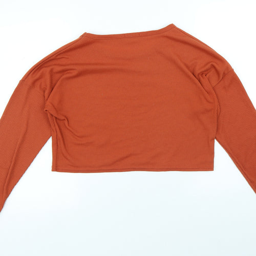 PRETTYLITTLETHING Womens Orange Polyester Basic T-Shirt Size 12 Round Neck - Cropped
