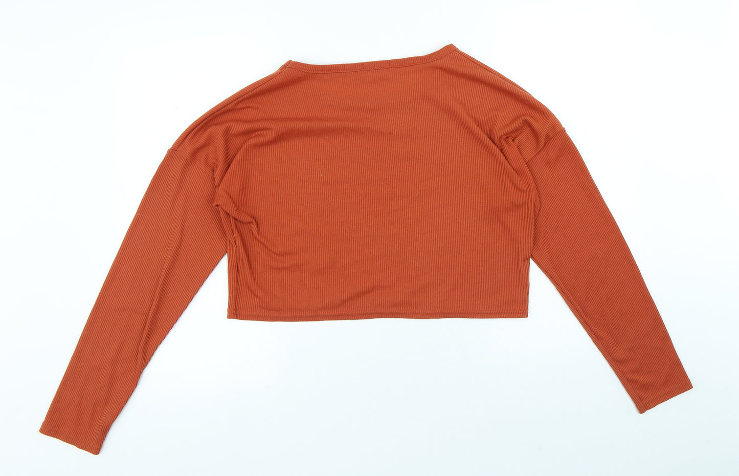 PRETTYLITTLETHING Womens Orange Polyester Basic T-Shirt Size 12 Round Neck - Cropped
