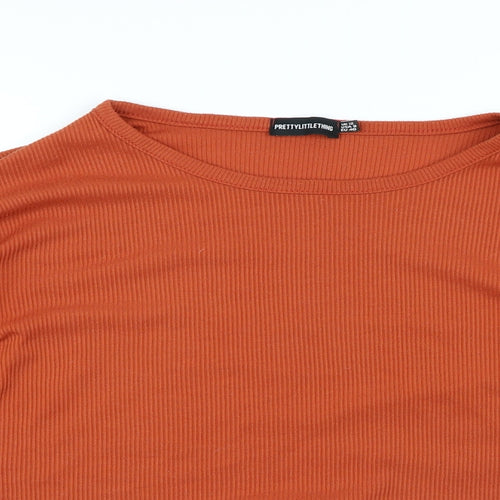 PRETTYLITTLETHING Womens Orange Polyester Basic T-Shirt Size 12 Round Neck - Cropped
