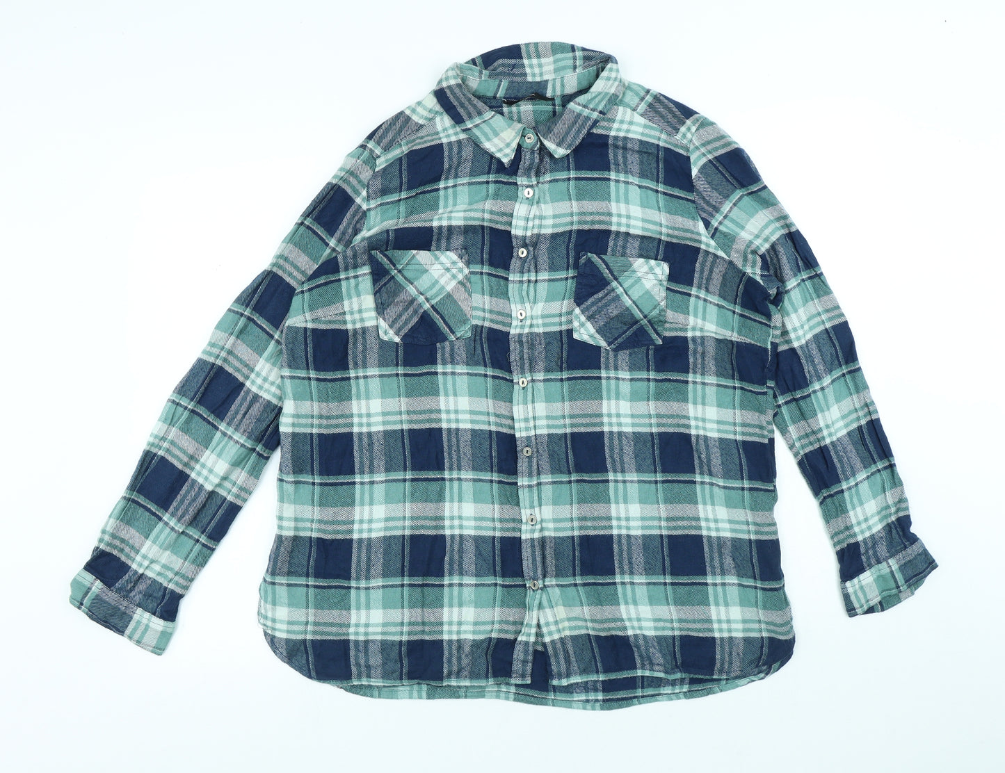George Mens Blue Plaid Viscose Button-Up Size 20 Collared Button