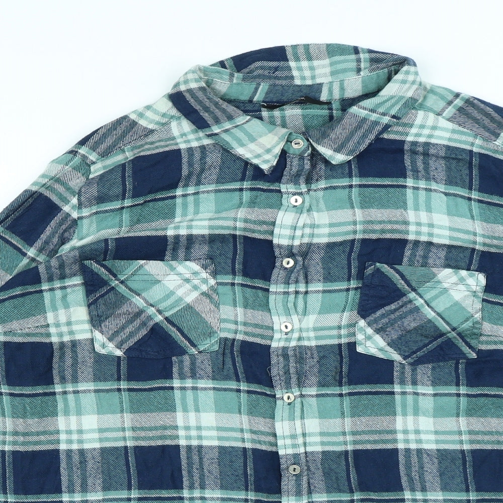 George Mens Blue Plaid Viscose Button-Up Size 20 Collared Button