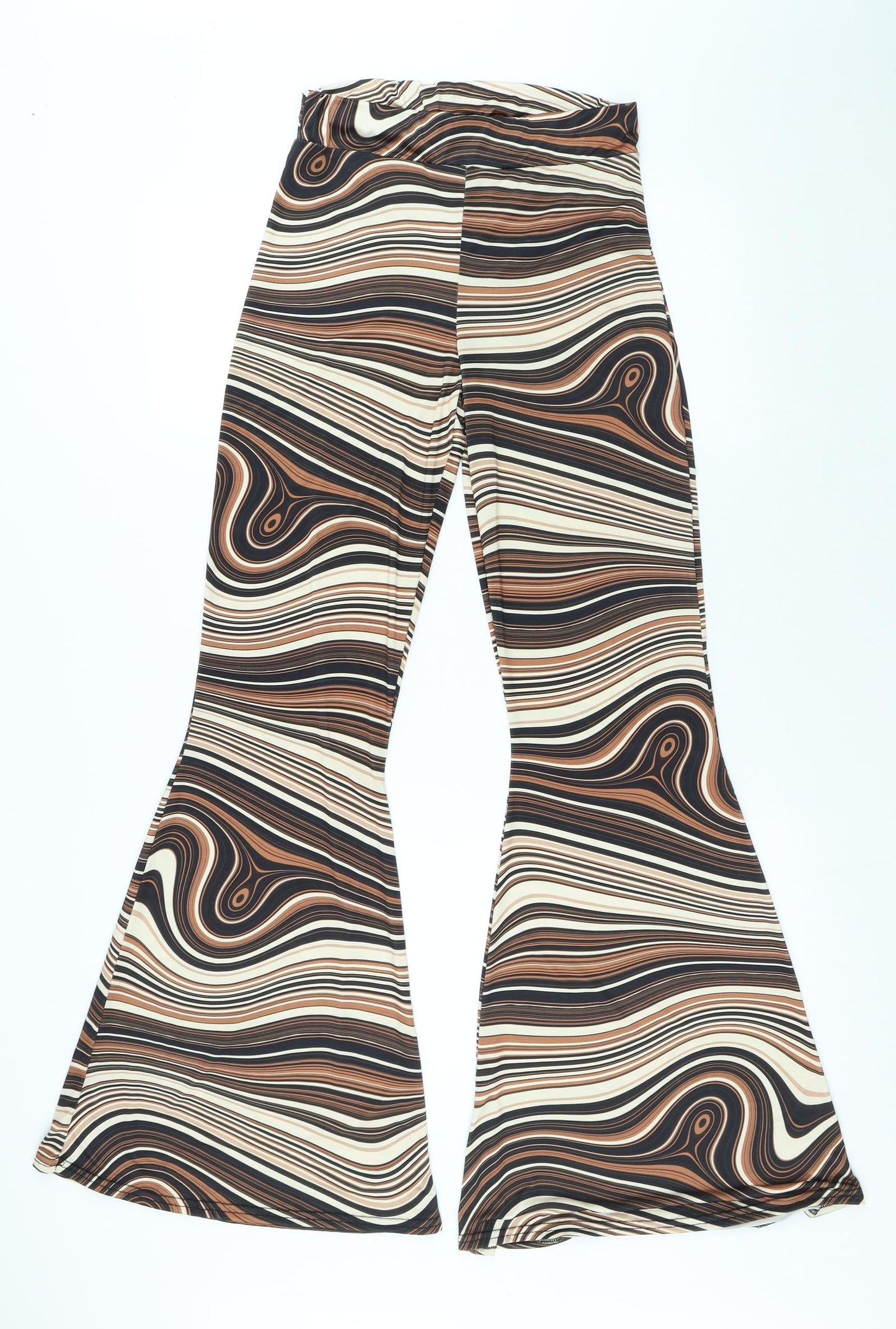 Stylewise Womens Brown Striped Polyester Trousers Size 12 L32 in Regular - Flare