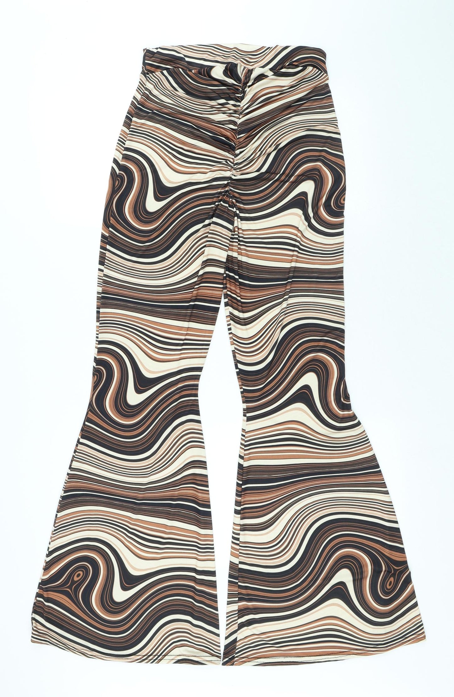 Stylewise Womens Brown Striped Polyester Trousers Size 12 L32 in Regular - Flare