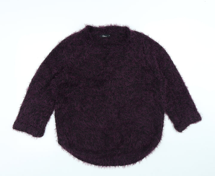 Bonmarché Womens Purple Round Neck Acrylic Pullover Jumper Size M