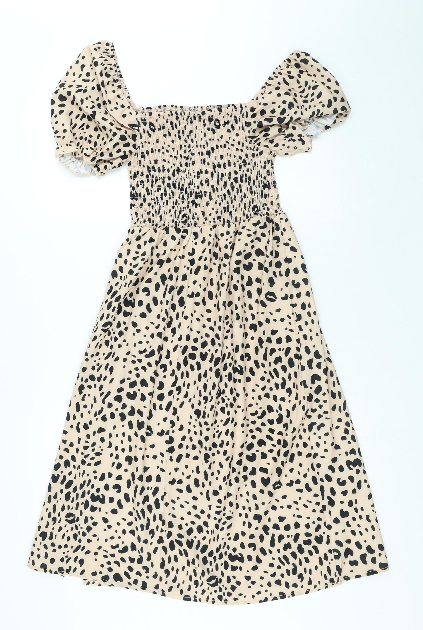 SheIn Womens Beige Animal Print Polyester Fit & Flare Size S Square Neck Pullover