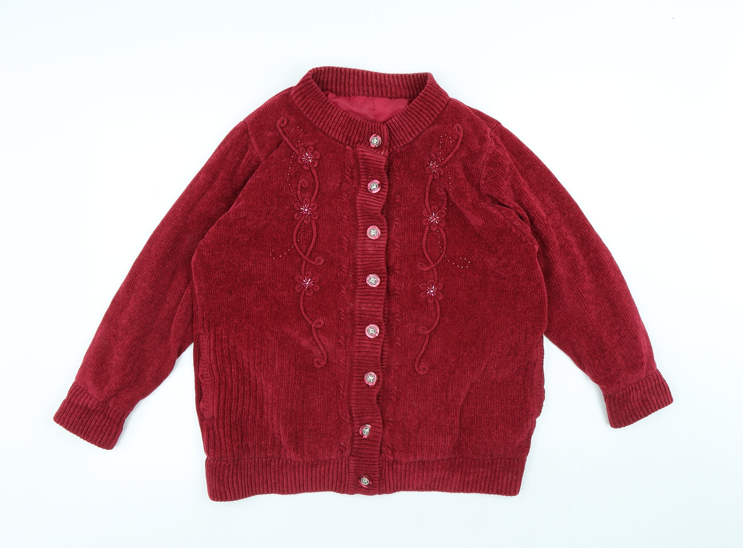 Preworn Womens Red Round Neck Polyester Cardigan Jumper Size M