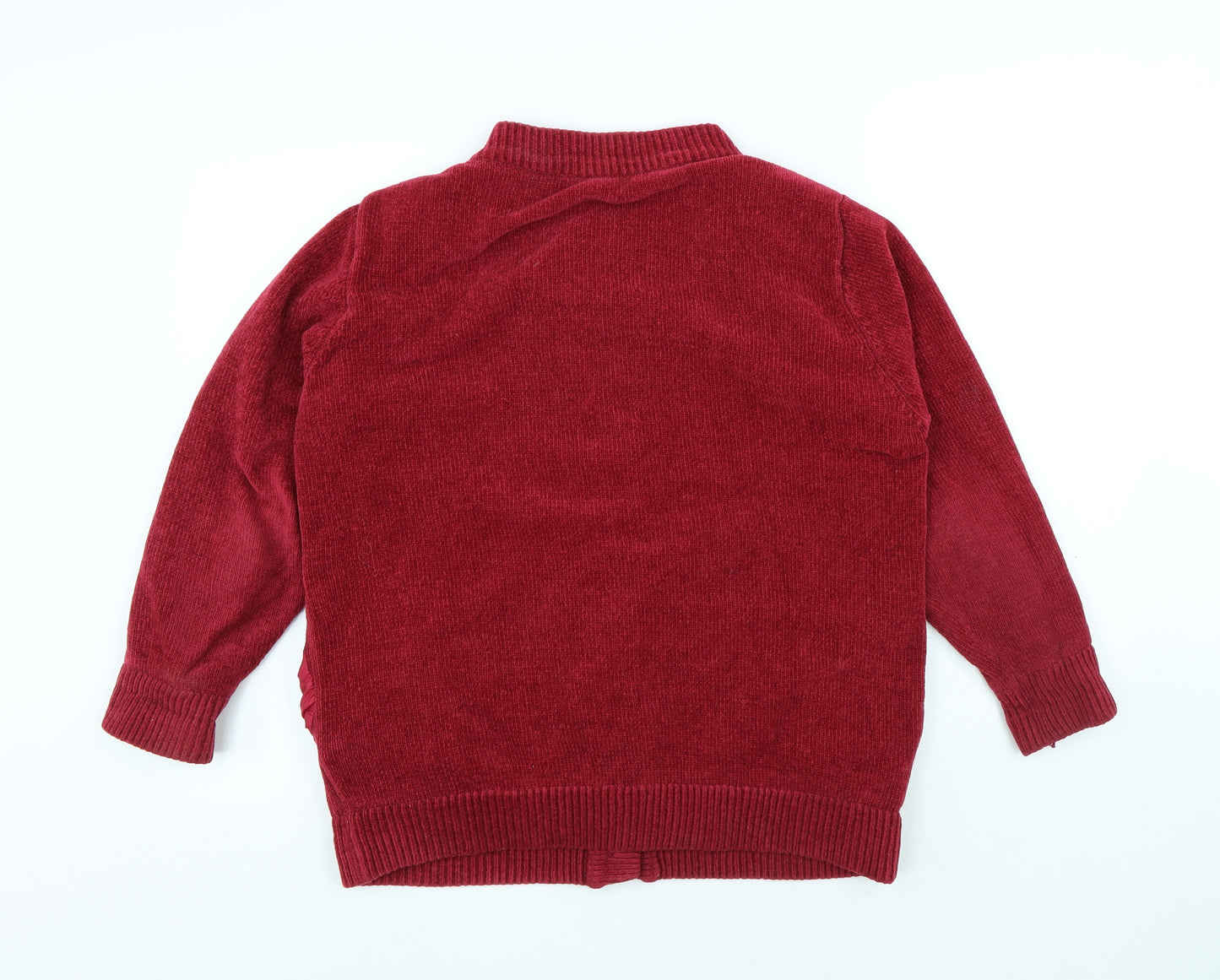 Preworn Womens Red Round Neck Polyester Cardigan Jumper Size M