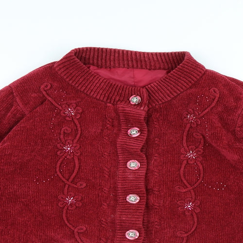 Preworn Womens Red Round Neck Polyester Cardigan Jumper Size M