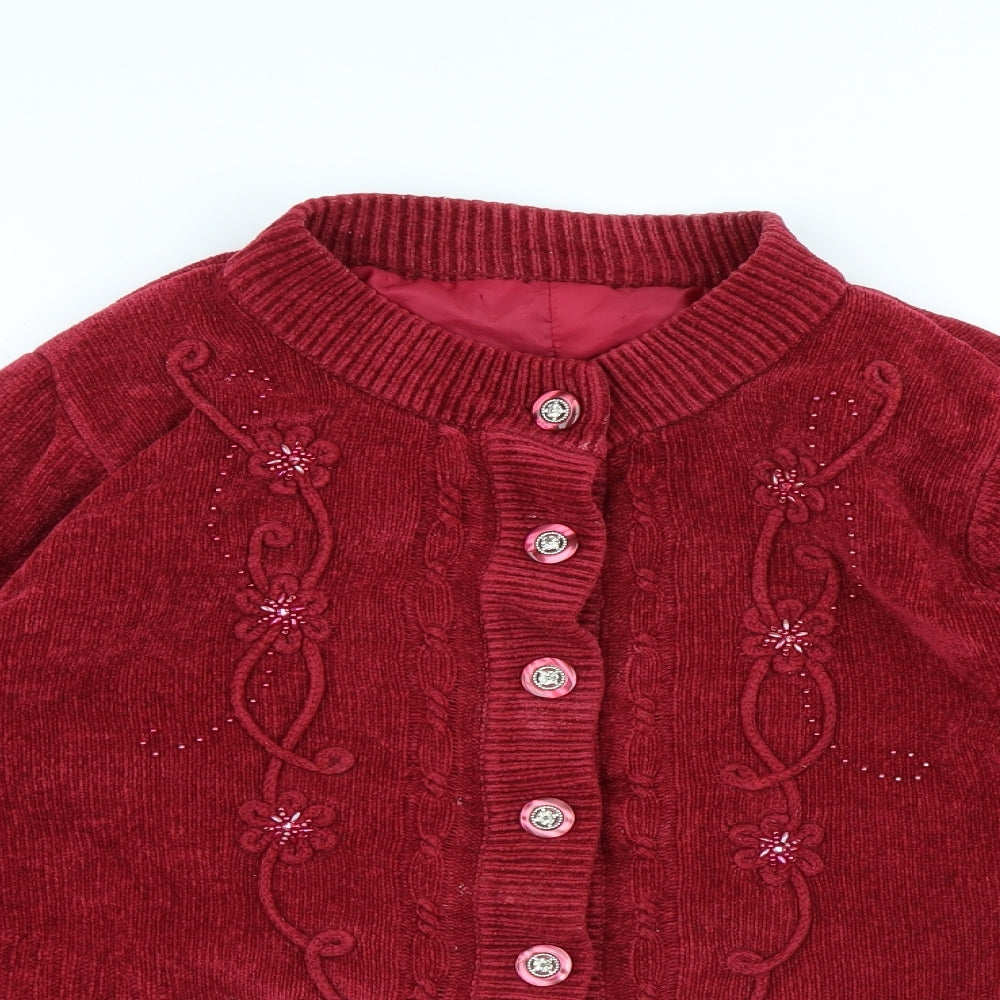 Preworn Womens Red Round Neck Polyester Cardigan Jumper Size M