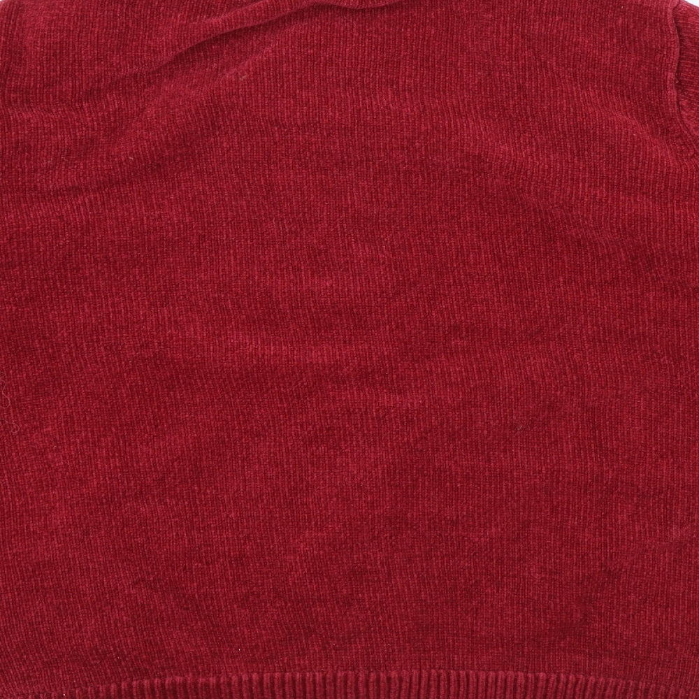 Preworn Womens Red Round Neck Polyester Cardigan Jumper Size M