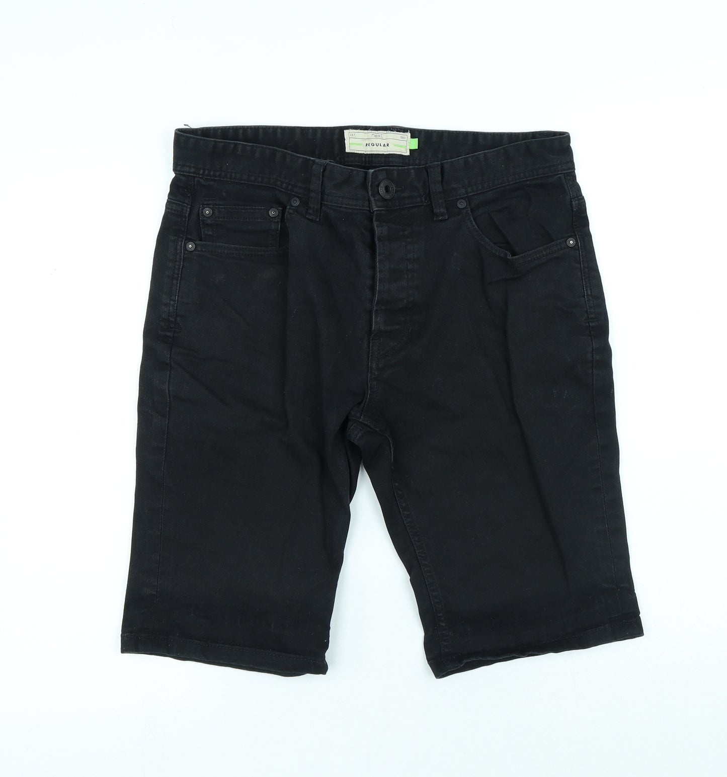 NEXT Mens Black Cotton Bermuda Shorts Size 32 in L10 in Regular Button
