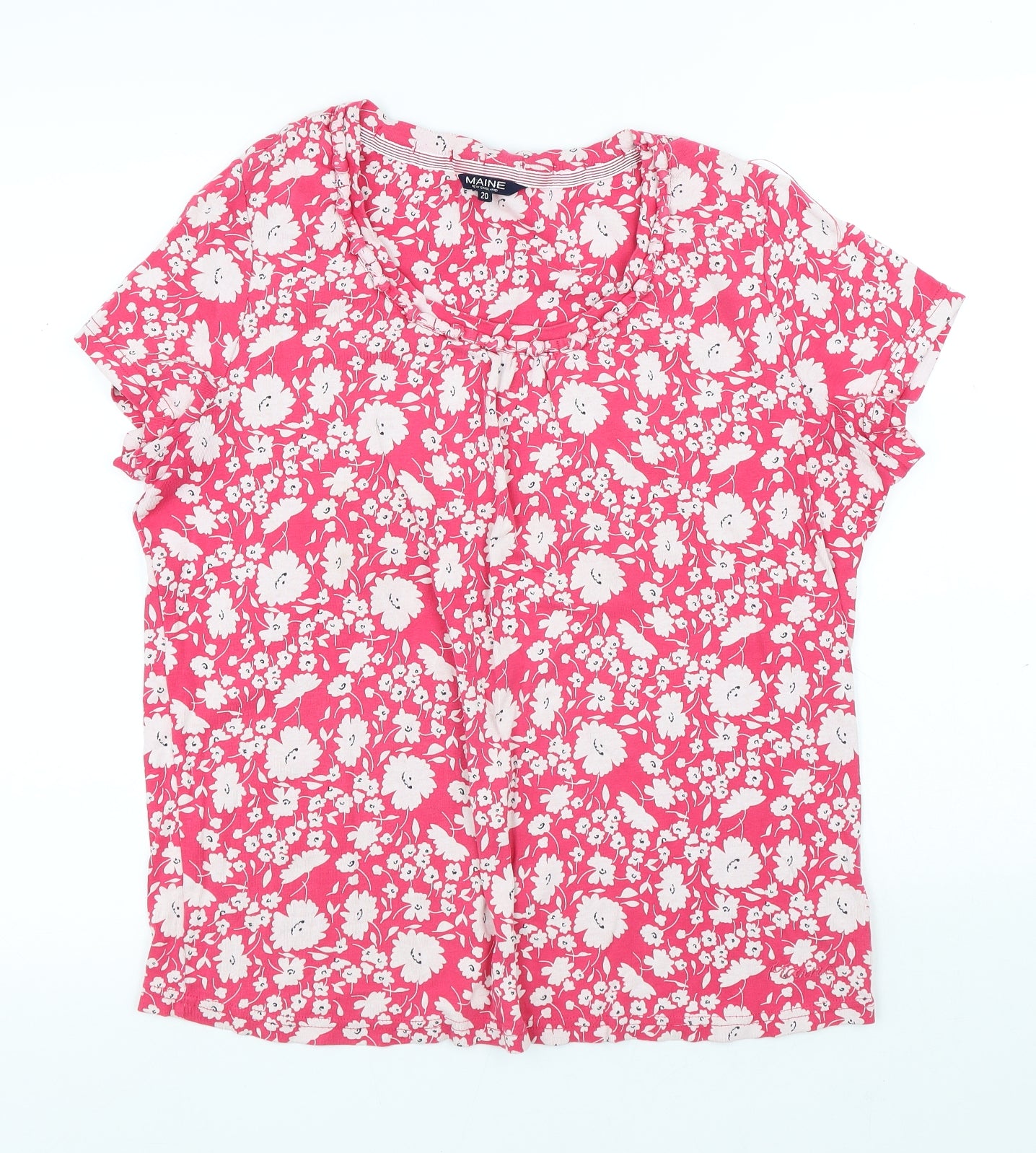 Maine Womens Pink Floral Cotton Basic T-Shirt Size 20 Round Neck - Flower