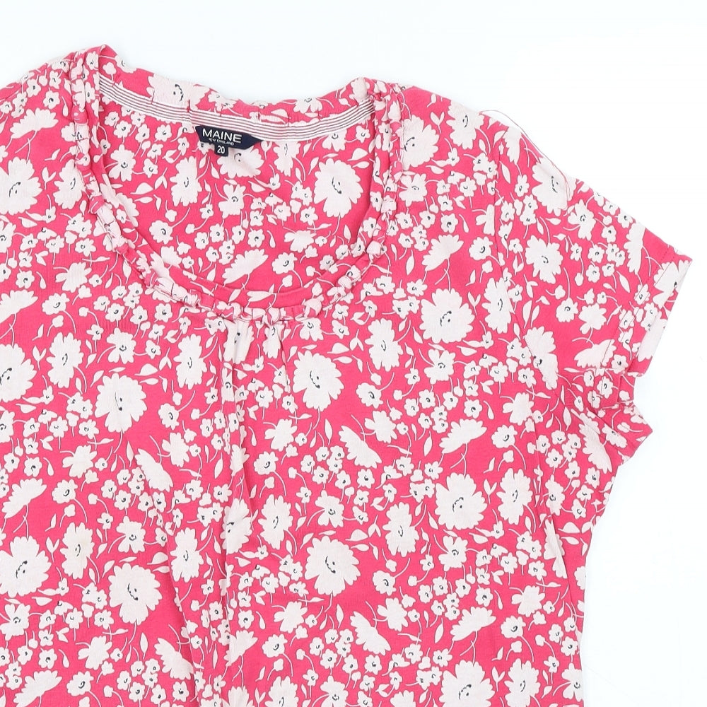 Maine Womens Pink Floral Cotton Basic T-Shirt Size 20 Round Neck - Flower