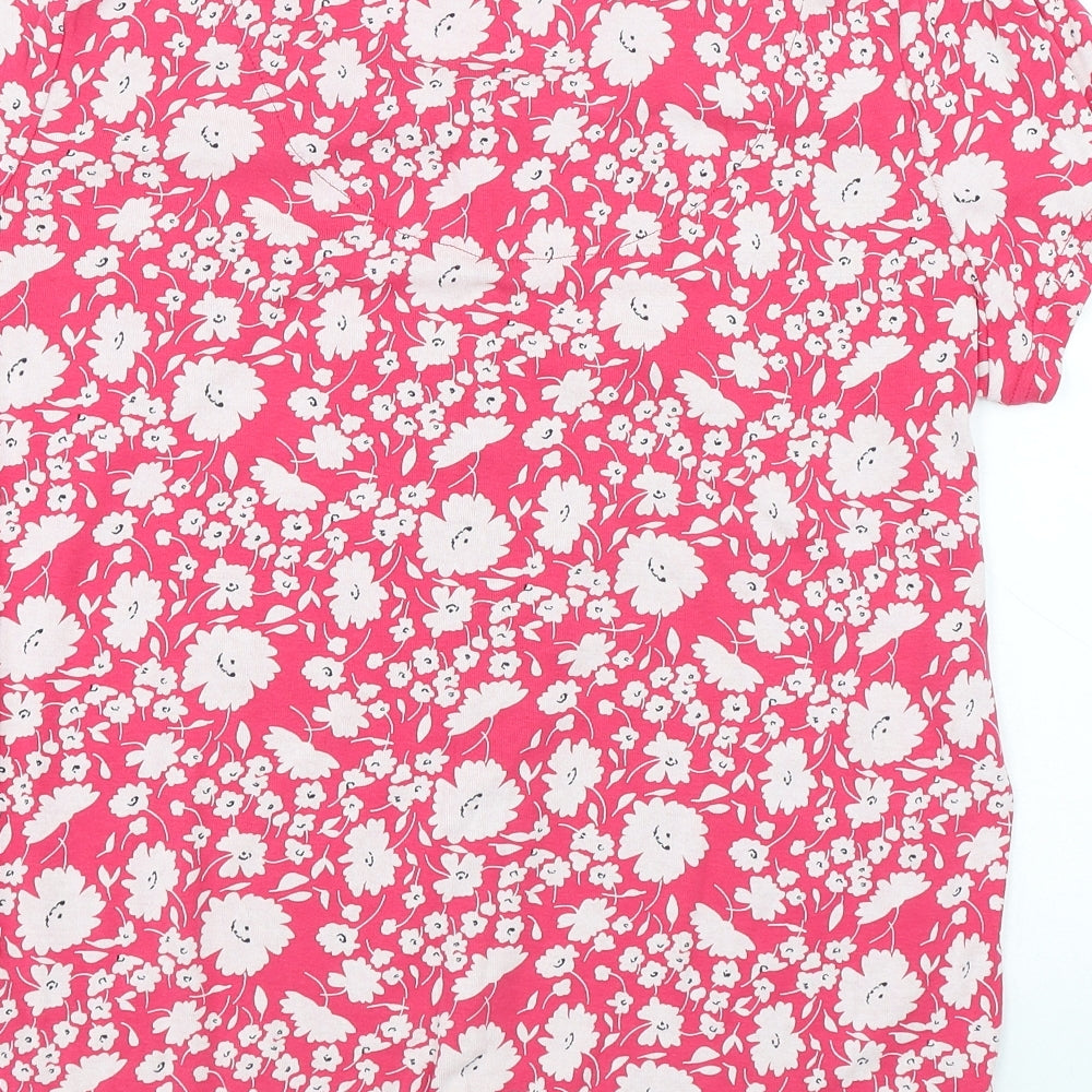 Maine Womens Pink Floral Cotton Basic T-Shirt Size 20 Round Neck - Flower