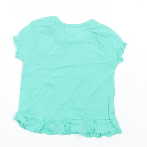 F&F Girls Green Cotton Basic T-Shirt Size 3-6 Months Crew Neck Button - Heart