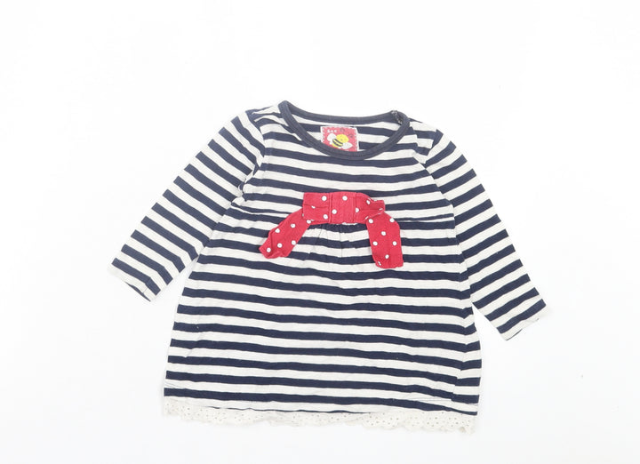 Dunnes Stores Girls Blue Striped Cotton A-Line Size 12-18 Months Crew Neck Pullover